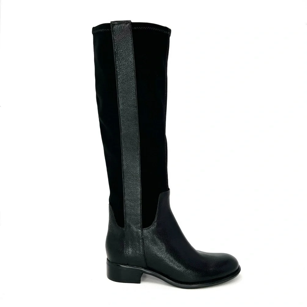 Nine West Joesmo Tall Boots Black Size 5 Riding Knee High Leather Stretchy New